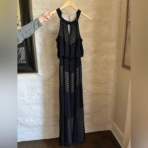 London Times Size 4. Black maxi dress. High neckline.
